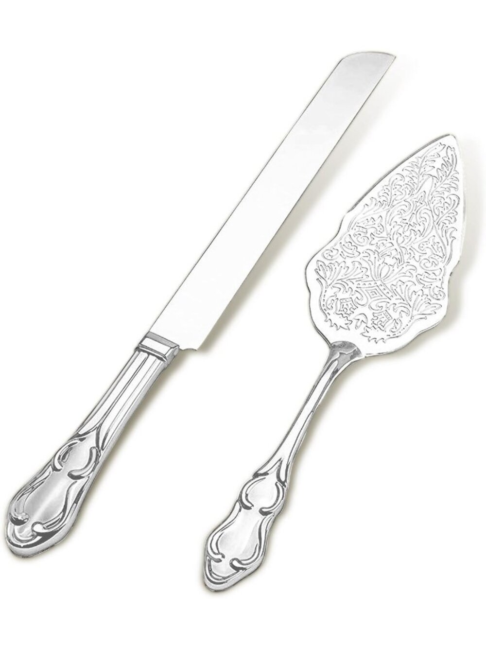 Elegant Silver Cake Serving Set - Stylish Knife & Server for Weddings & Events